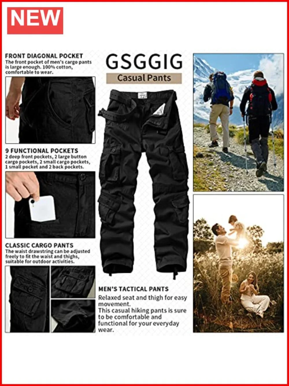Men's Cargo Pants Multi Pockets Cotton Relaxed Fit Work Pants